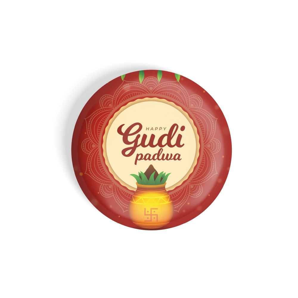 dhcrafts Round Fridge Magnet Yellow Ugadi D2 Glossy Finish Design Pack of 1 (58 mm)